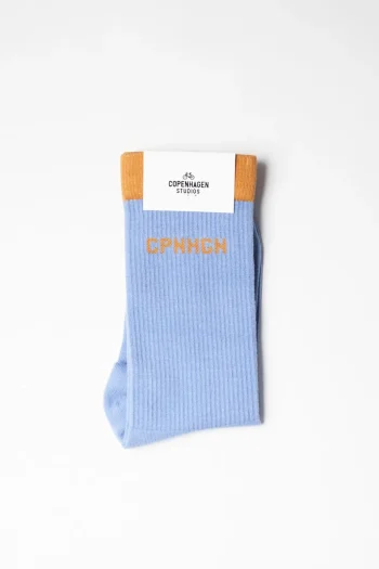 New COPENHAGEN STUDIOS Cph Socks 2 Cotton Blend Lichtblauw/Oranje